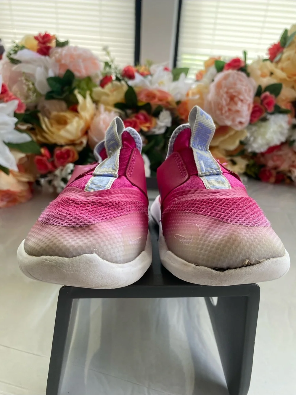 Nike Flex Runner AT4662-609 Pink Foam Metallic Silver Slip-On Toddler 8C